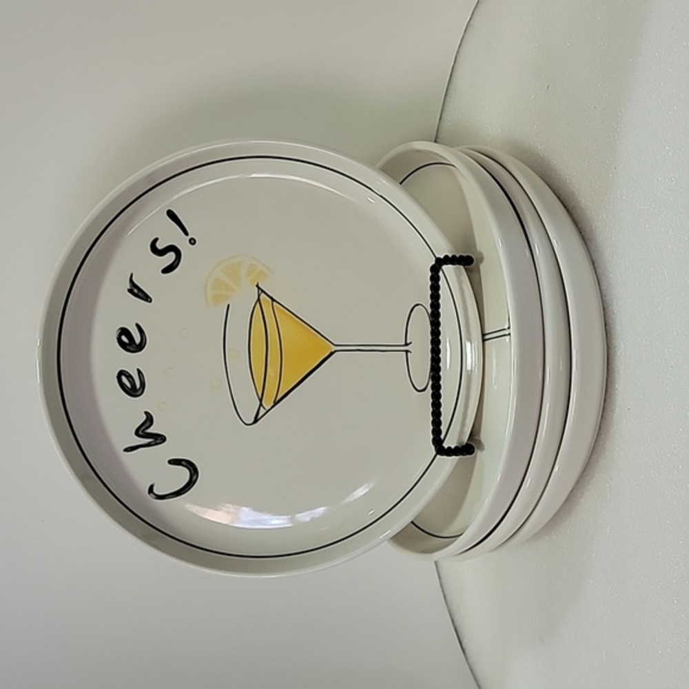 Set Of Four CHEERS Martini Appetizer Plates